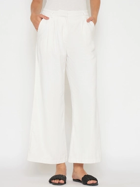 Soft Comfort SlimFit Madame Wide Leg White Rayon Blend Trousers