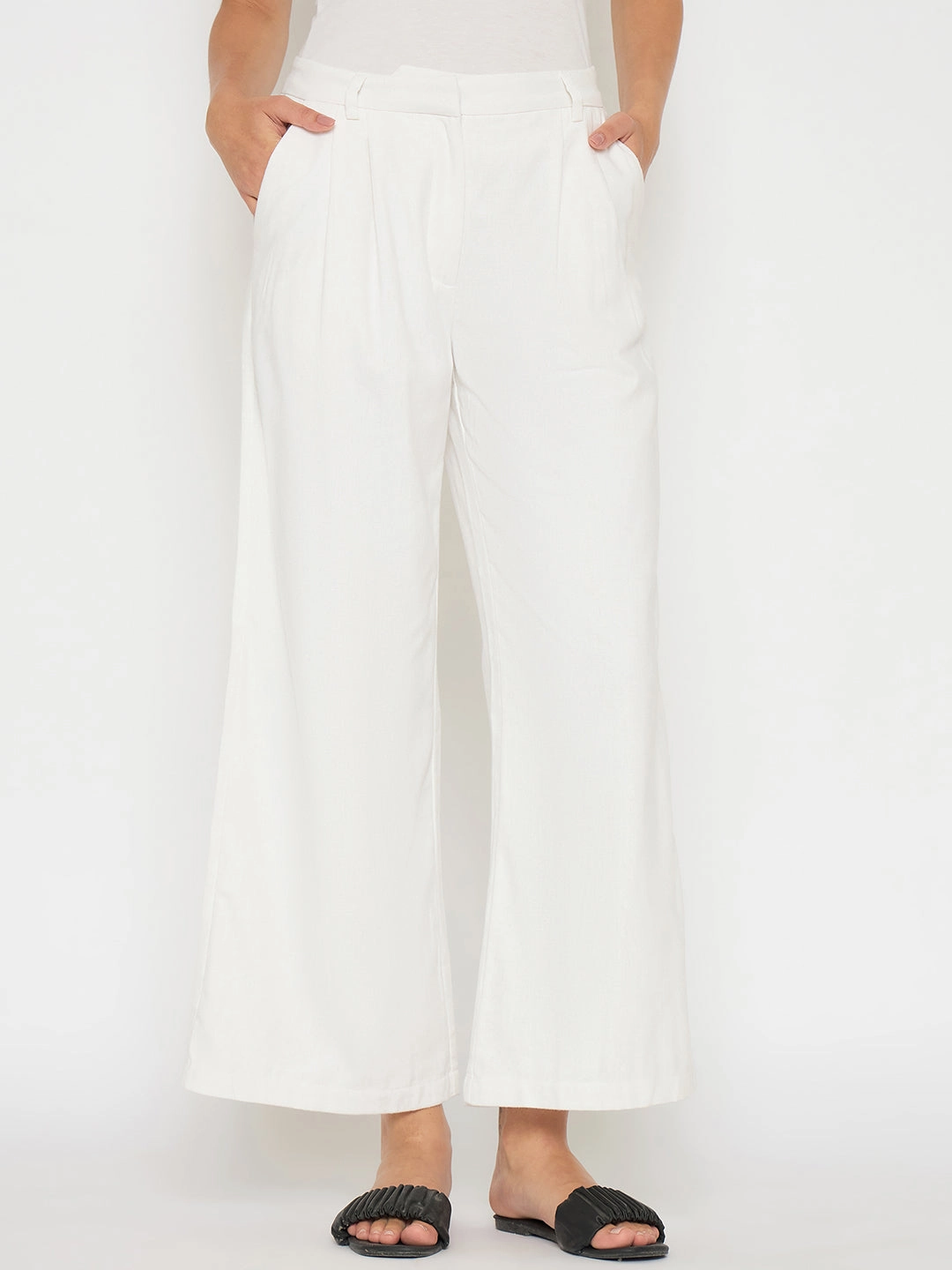 Soft Comfort SlimFit Madame Wide Leg White Rayon Blend Trousers