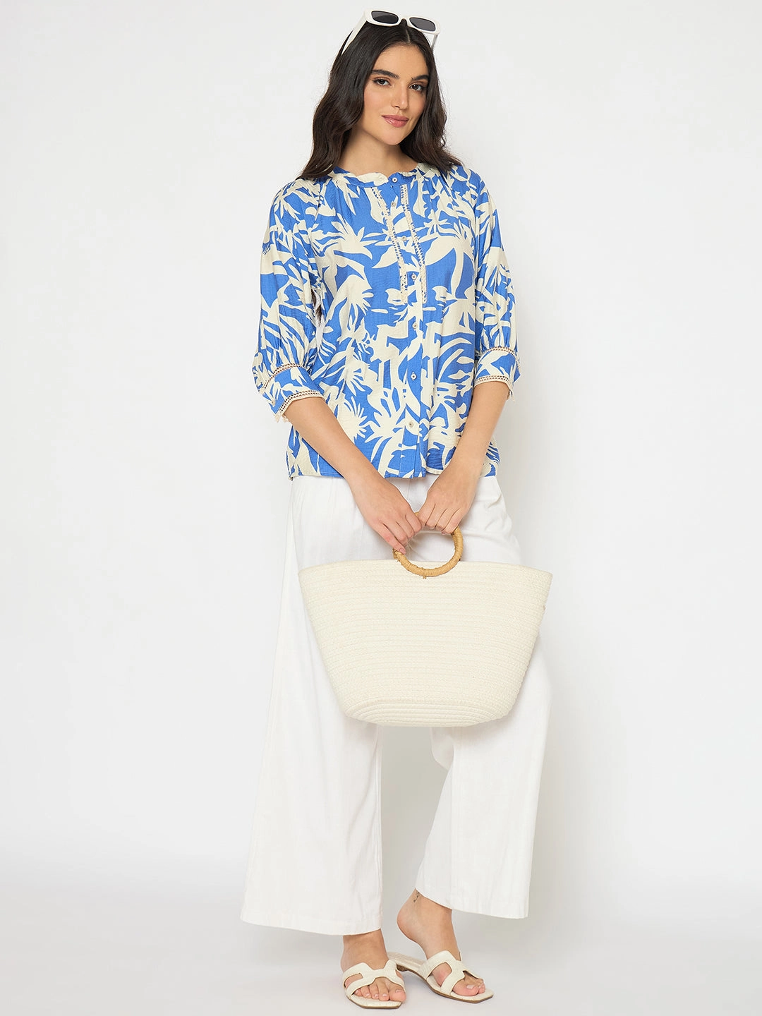 Shape Flex Tough Stretch Madame Wide Leg White Rayon Blend Trousers