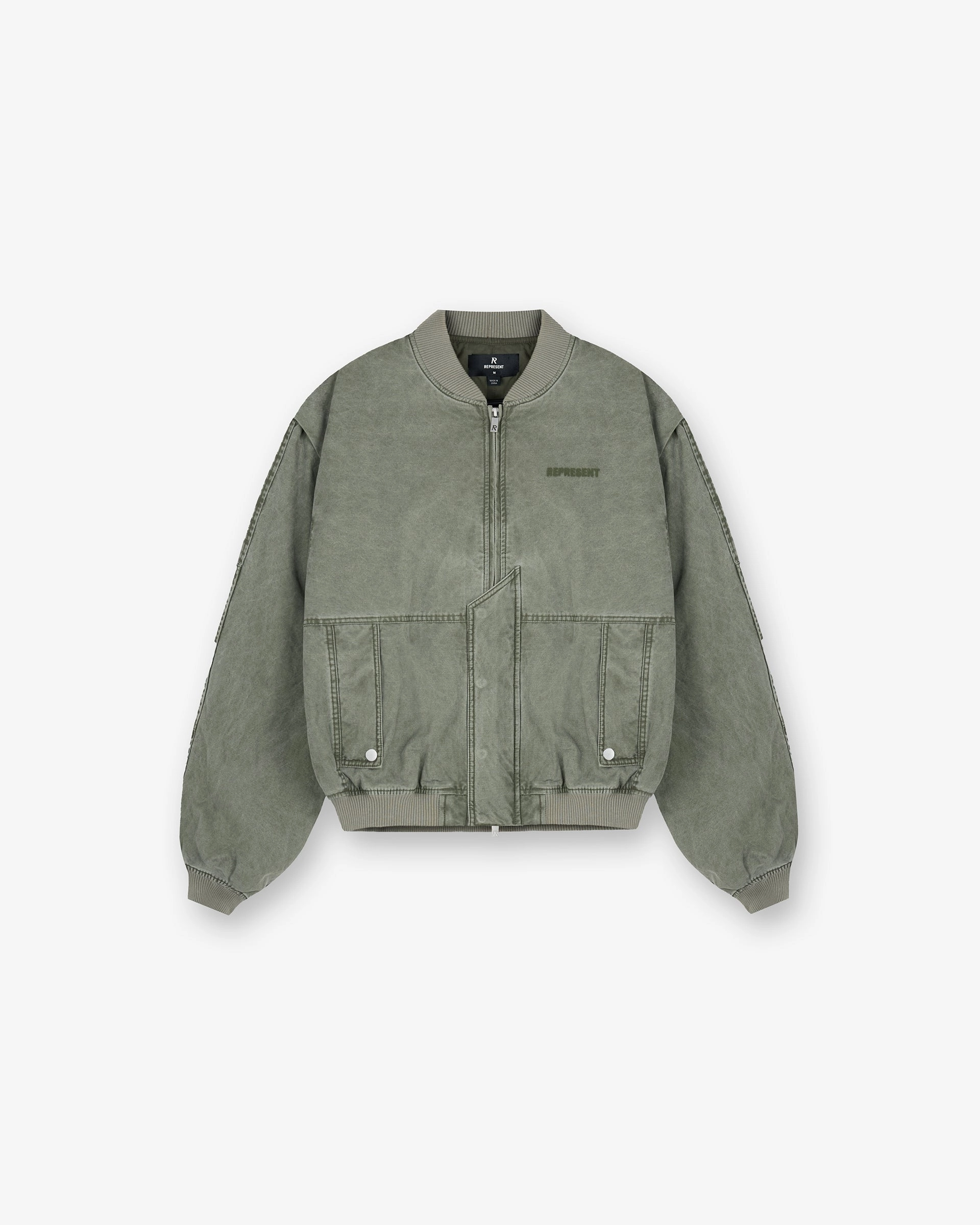 Hidden Storage Compartments Inset Sleeve Bomber - Khaki