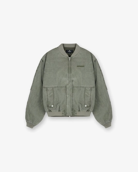 Hidden Storage Compartments Inset Sleeve Bomber - Khaki