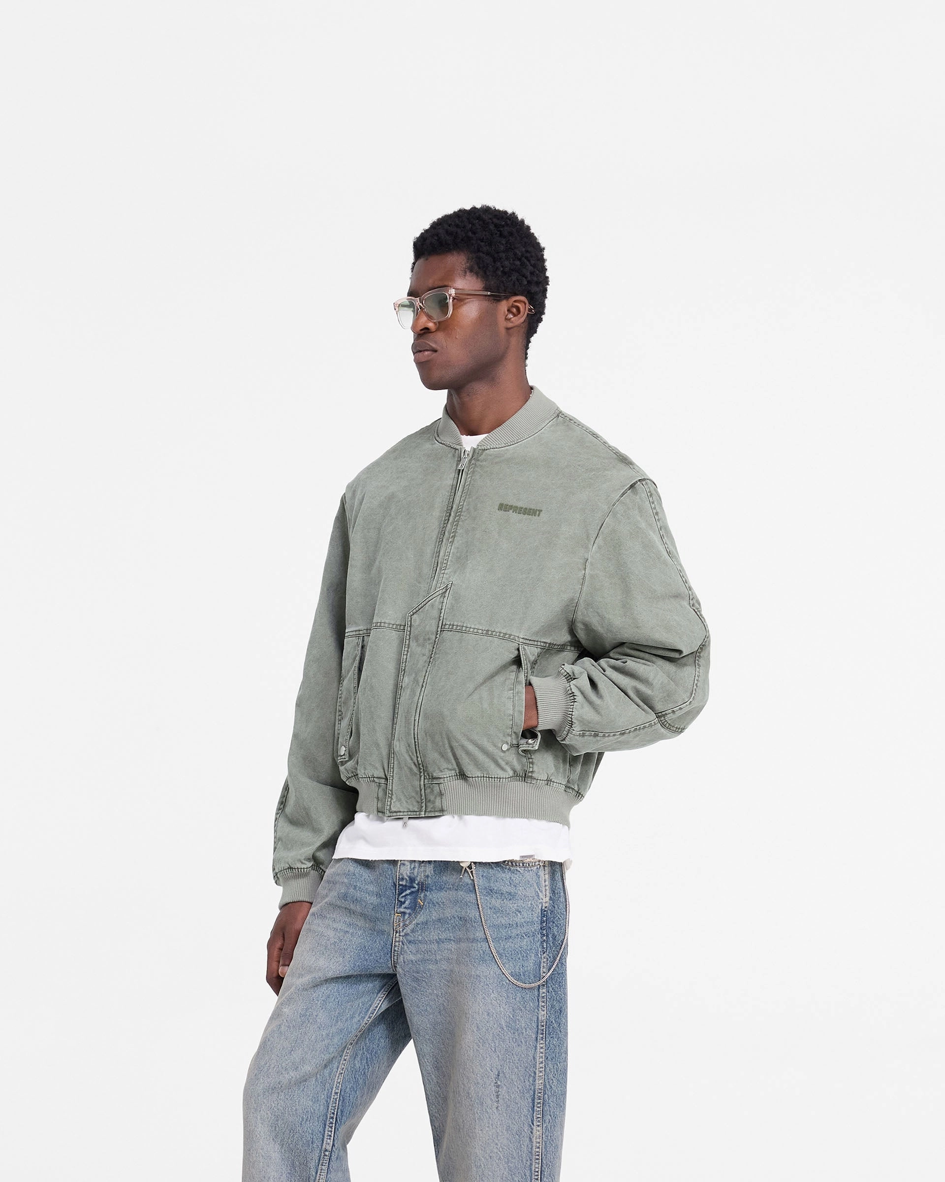 Inset Sleeve Bomber - Khaki Hard Cover Clean Outer
