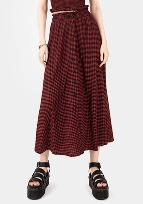 Carmine Textured Check Button Up Midaxi Skirt Artisan Print Subtle Mood