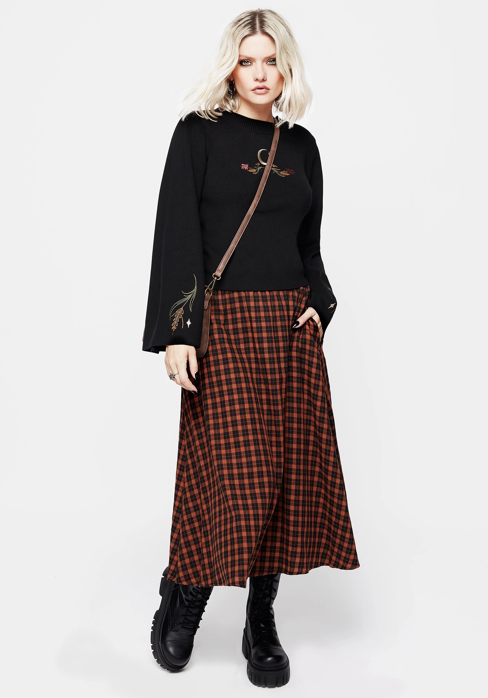 Terra Check Midi Skirt - Orange Fashion Week Ready