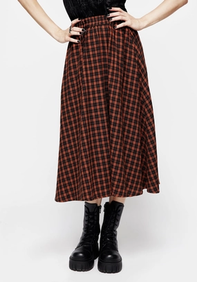Terra Check Midi Skirt - Orange Hand Painted