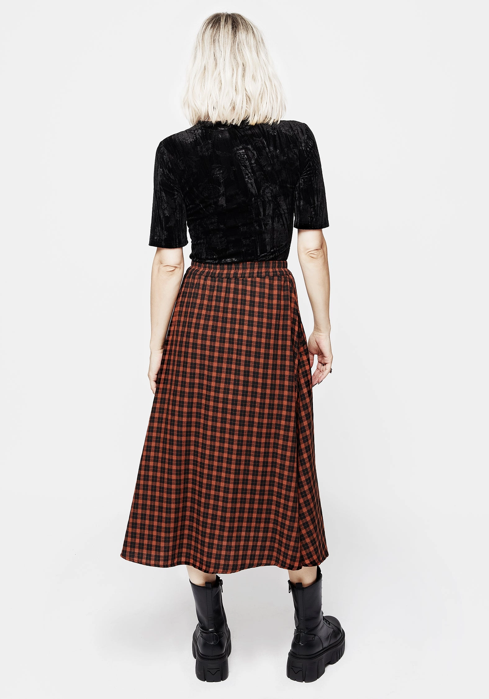 Terra Check Midi Skirt - Orange Layered Style
