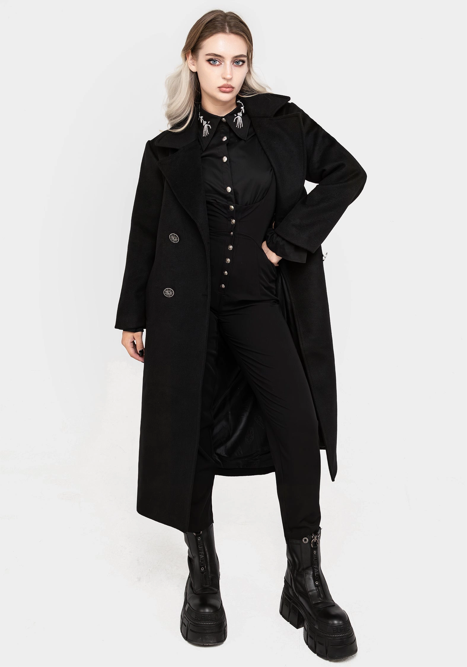 Theia Double Breasted Longline Wool Blend Coat Clean Outer