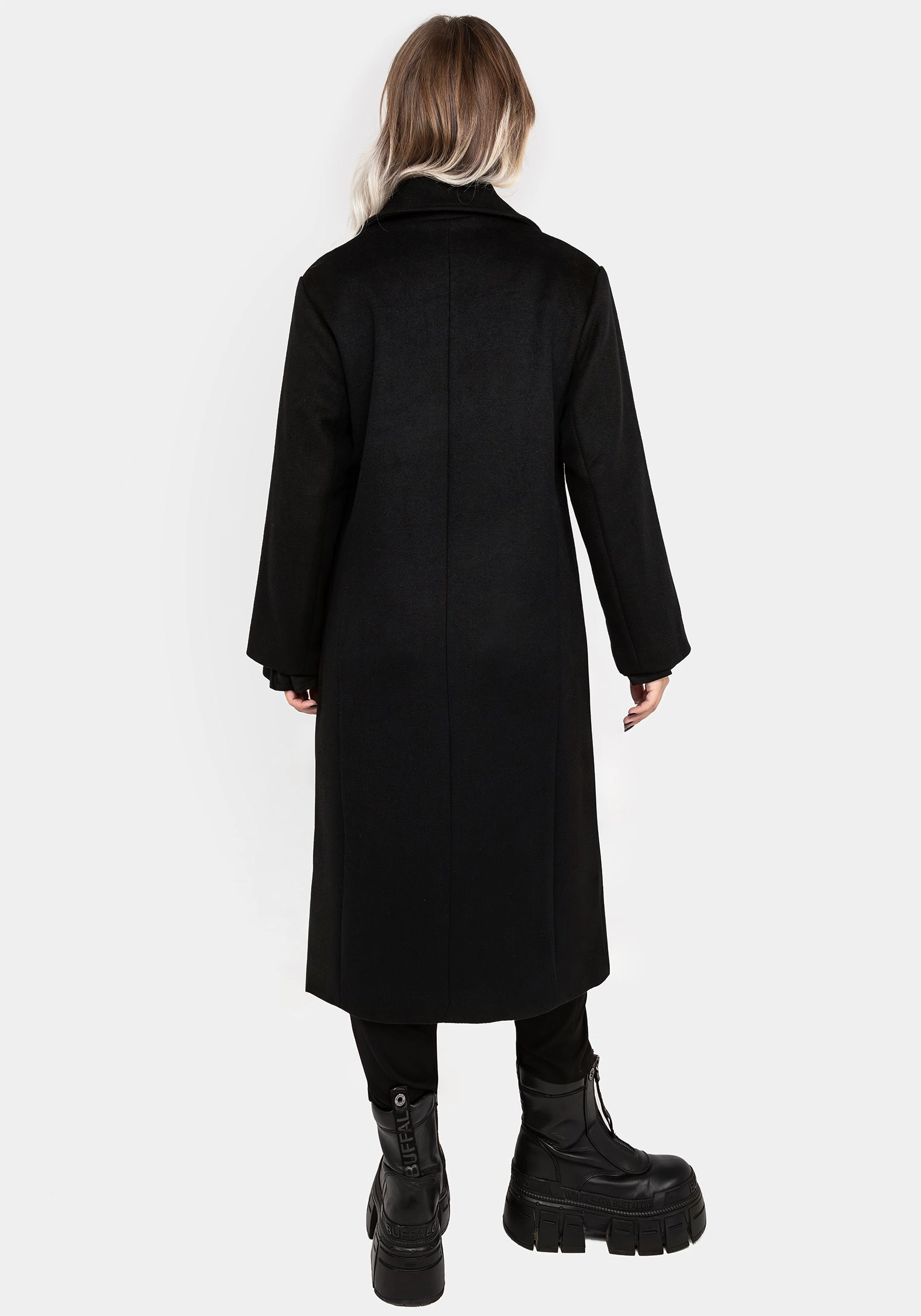 Layering Compatible Cut Theia Double Breasted Longline Wool Blend Coat