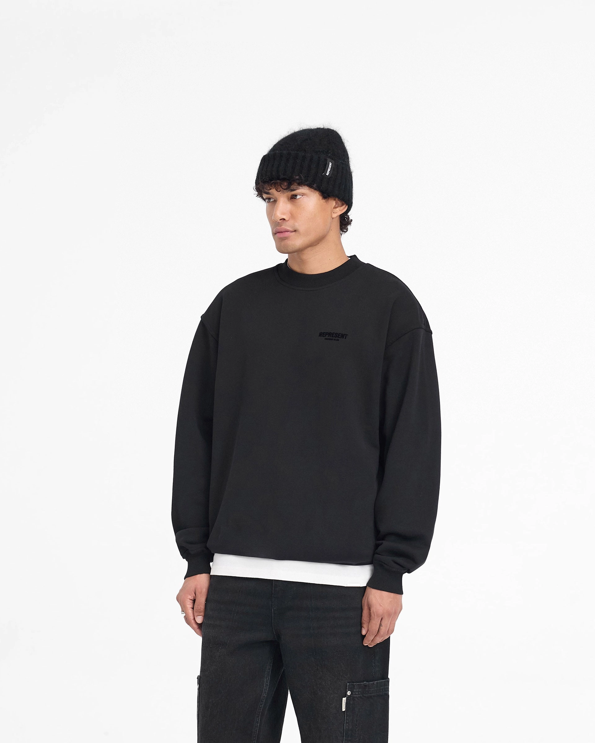 Represent Owners Club Flocked Sweater - Black Outdoor Fit Lattice Stitch Pattern