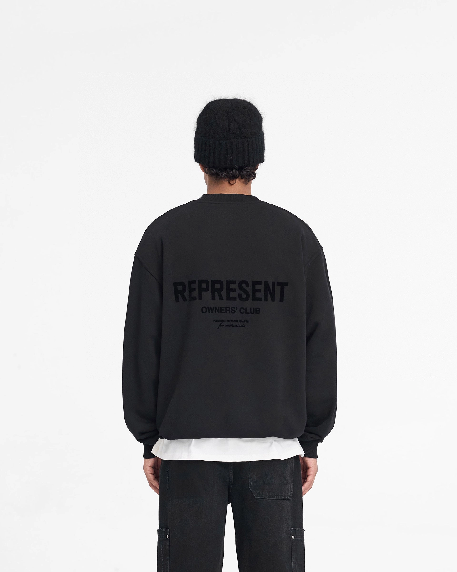 All Day Comfort Design Represent Owners Club Flocked Sweater - Black