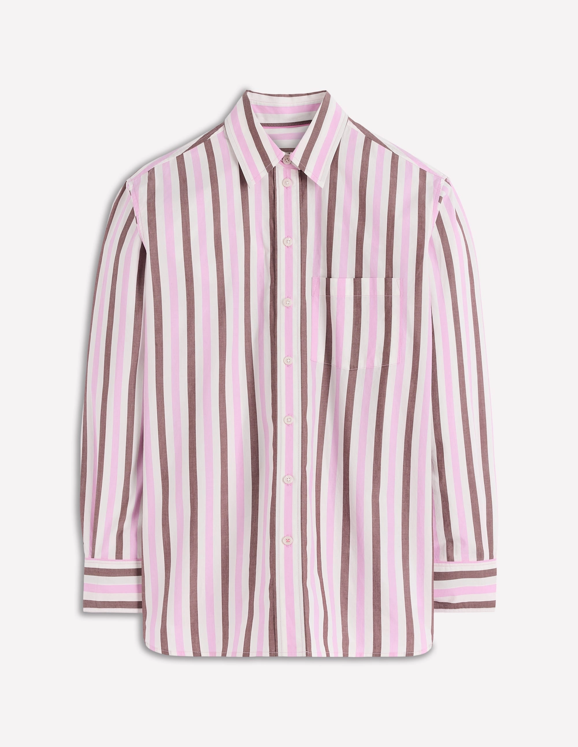 Urban Style Sadie Relaxed Cotton Shirt-Pink and Chestnut Stripe
