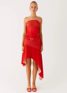 Think About It Midi Dress - Fire Red Airy Fabric