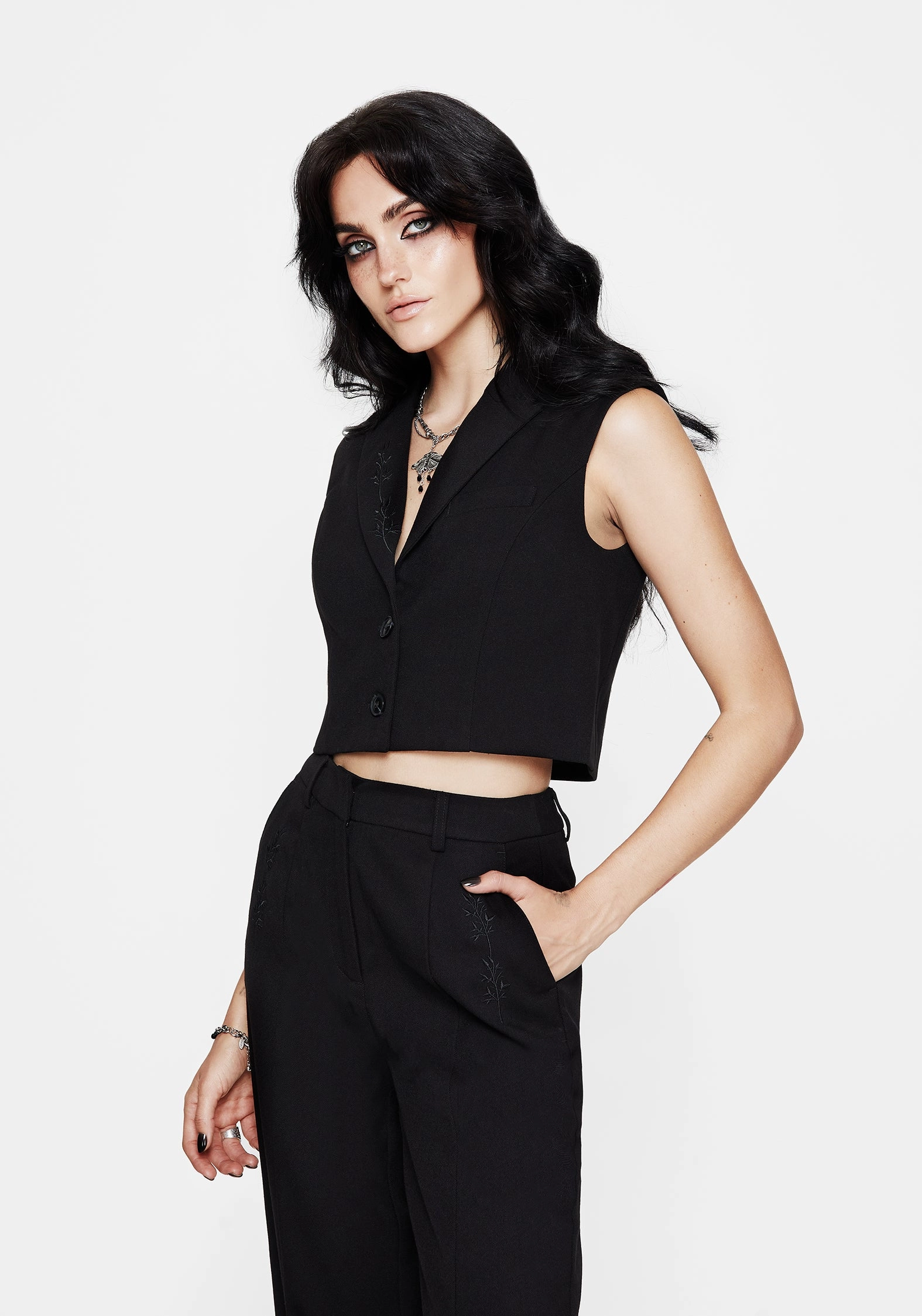 Soft Comfort Design Lightweight Material Thora Embroidered Crop Waistcoat