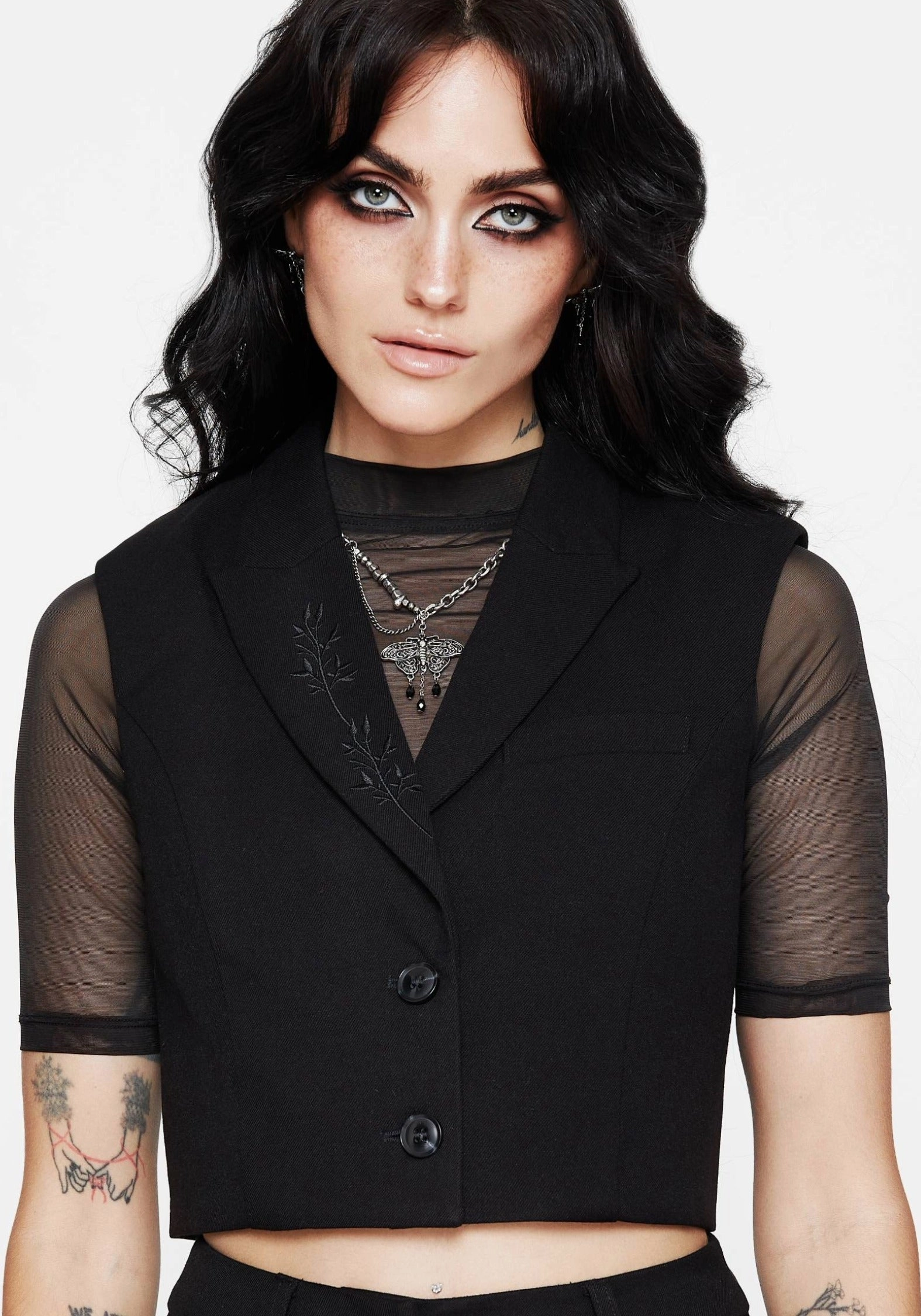 Seasonal Trend Thora Embroidered Crop Waistcoat