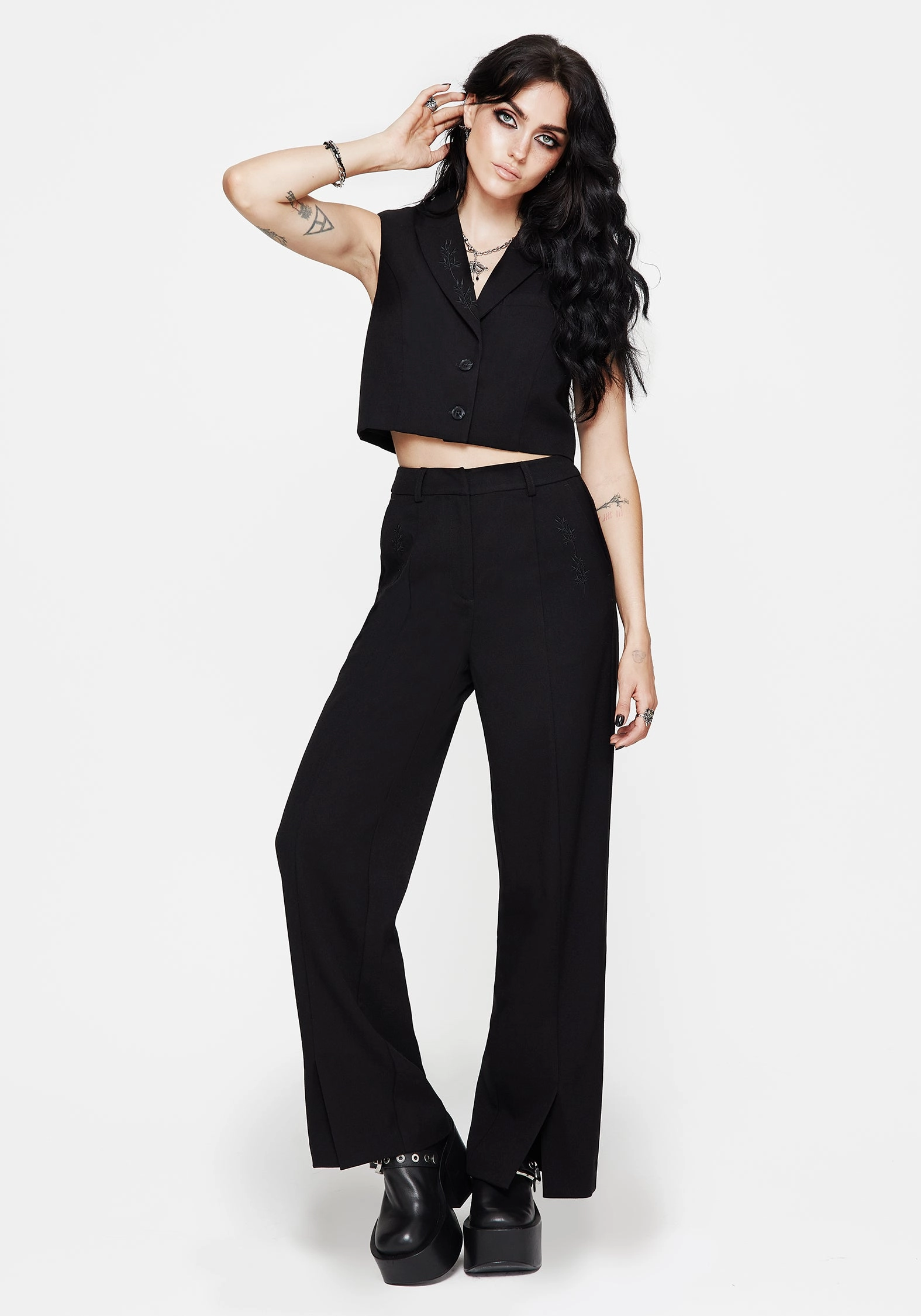 Modern Fit NonSlipGrip Thora Embroidered Front Split Tailored Trouser