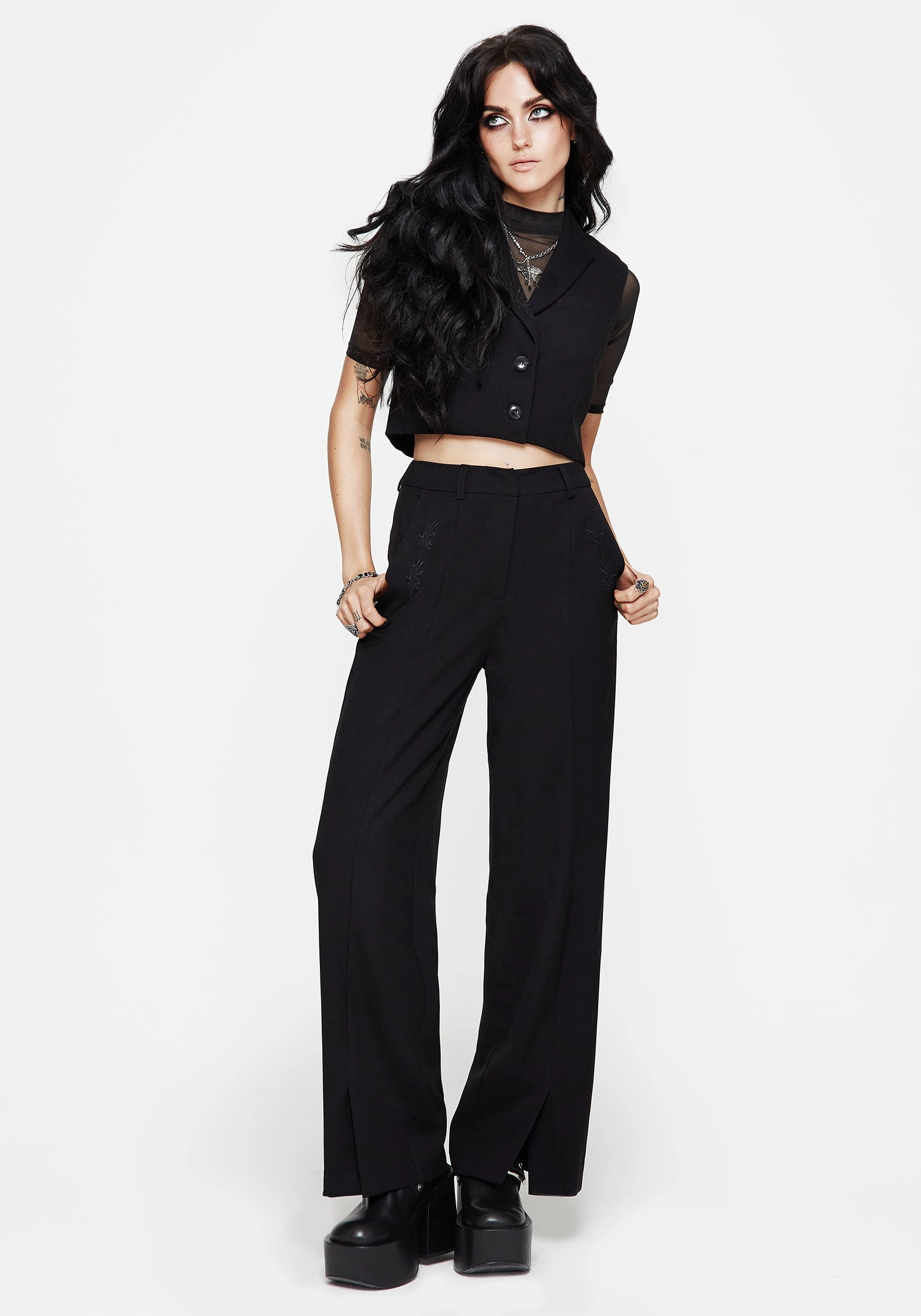Thora Embroidered Front Split Tailored Trouser All Purpose Wear Commuter Fit