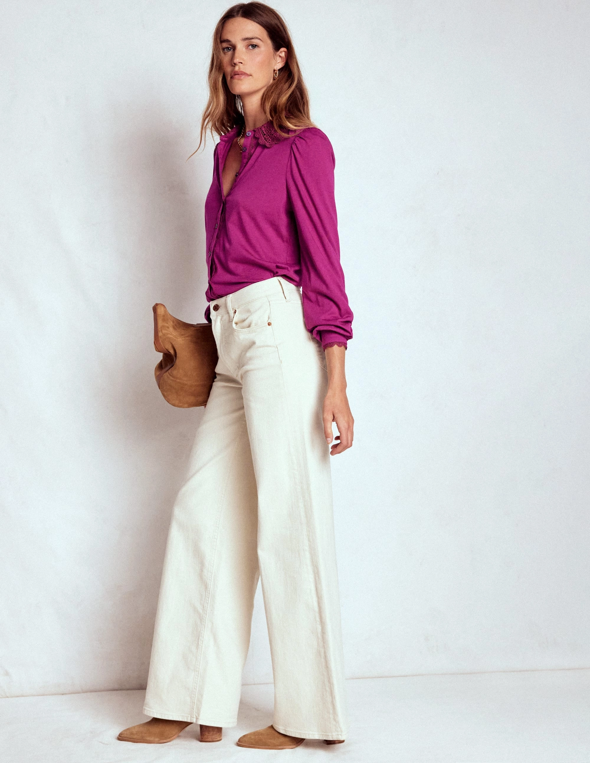 Lace Collar Blouse-Rich Magenta RibbedCollar Hypoallergenic fabric