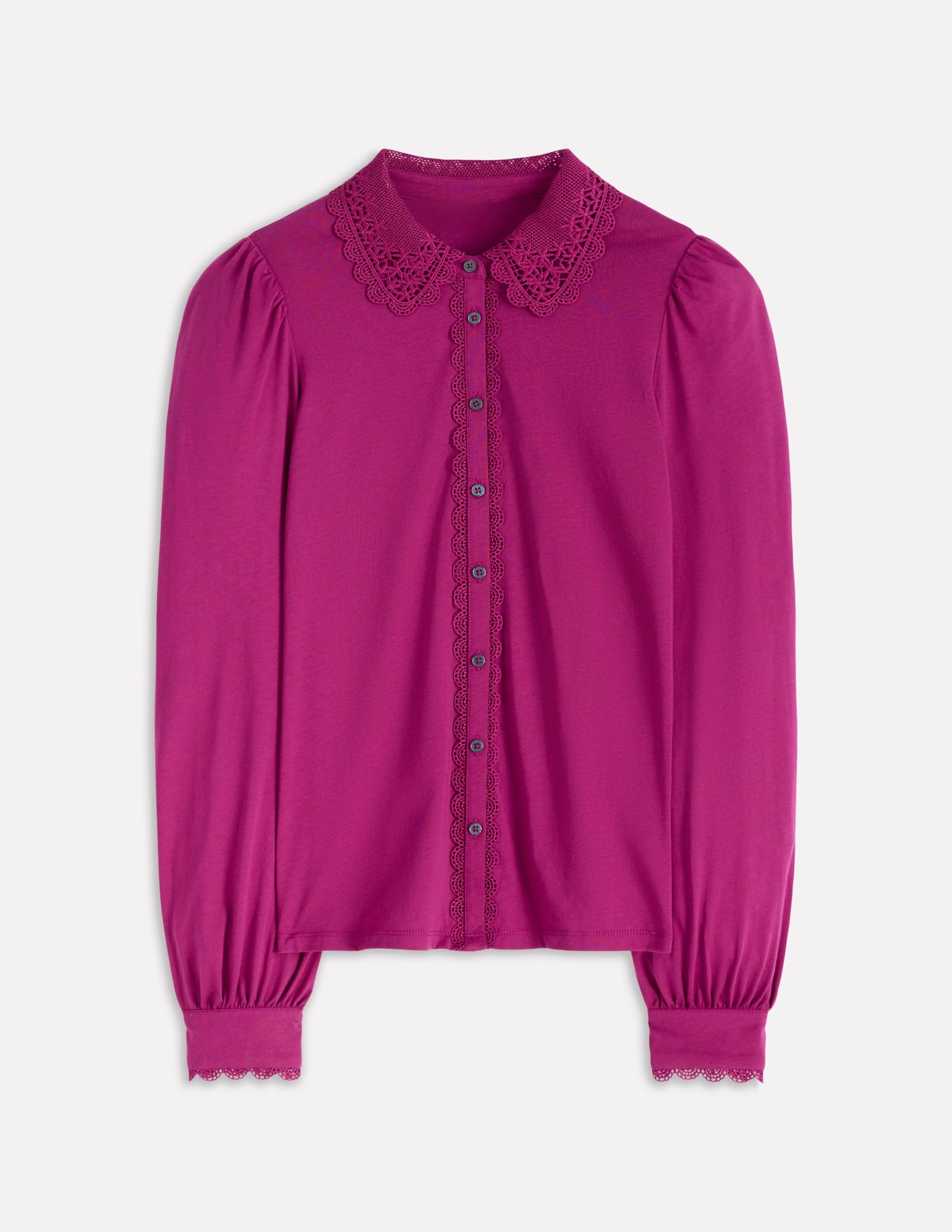 TemperatureRegulatingLining ShockAbsorbing Lace Collar Blouse-Rich Magenta