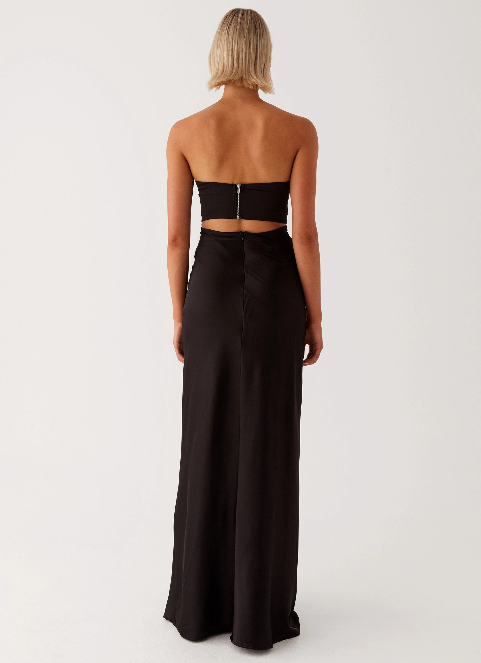 Tianna Strapless Maxi Dress - Black Ruffle Hem