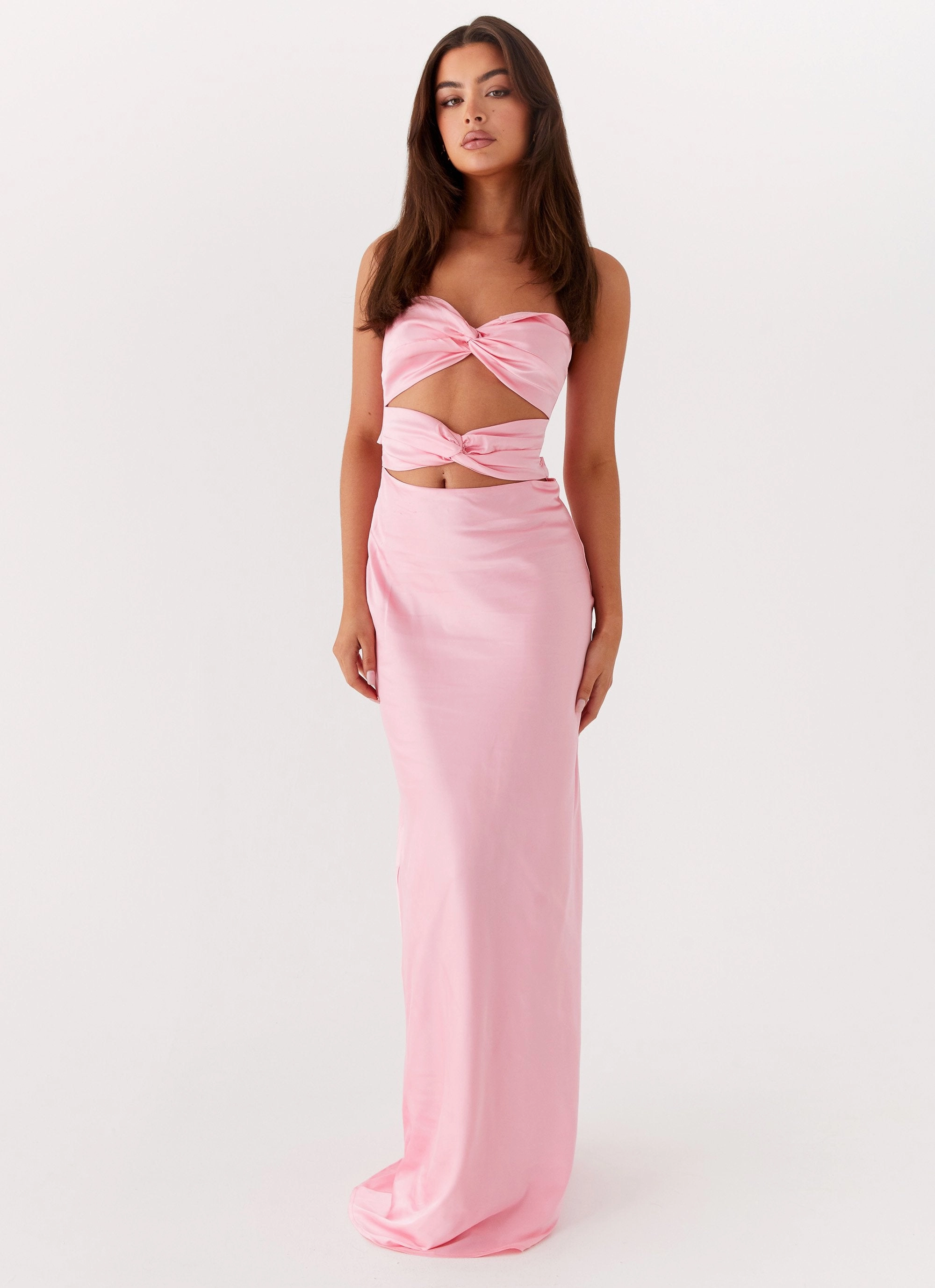 Polite Color Stylish Cut Tianna Strapless Maxi Dress - Pink