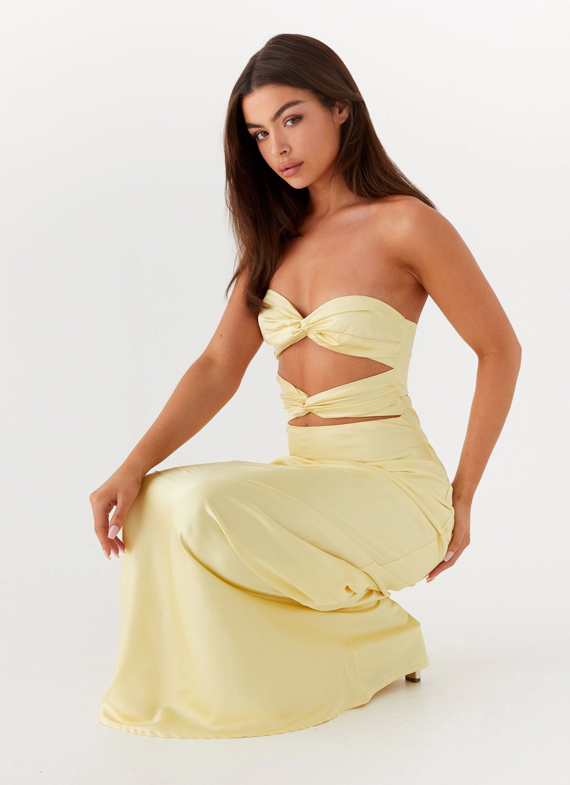 Simple Texture Tianna Strapless Maxi Dress - Yellow