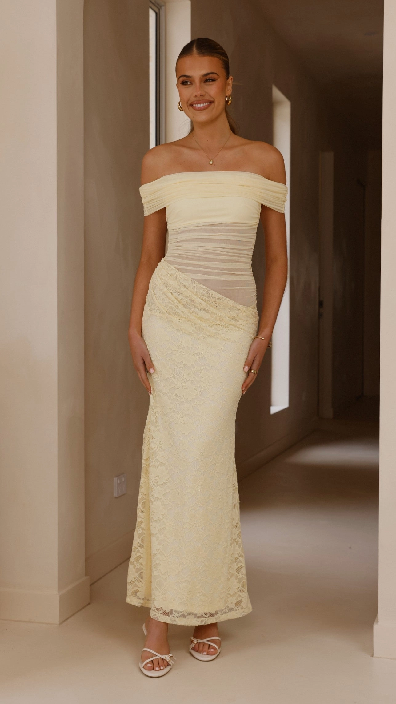 Easy Comfort Look Tear-resistant Tiarna Off The Shoulder Maxi Dress - Yellow