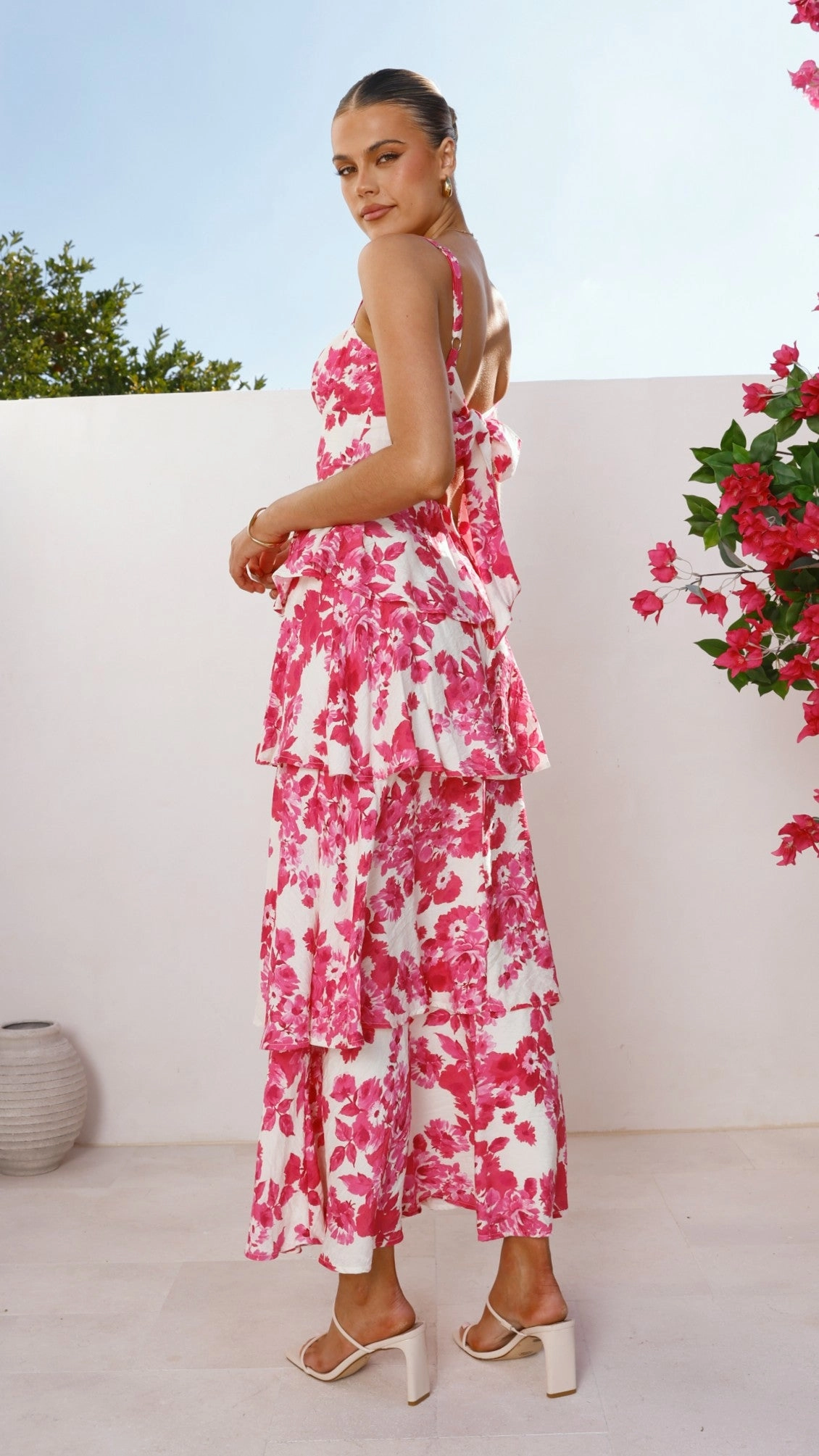 Odilia Maxi Dress - Pink/White Floral Sunny Lace Boho Mood