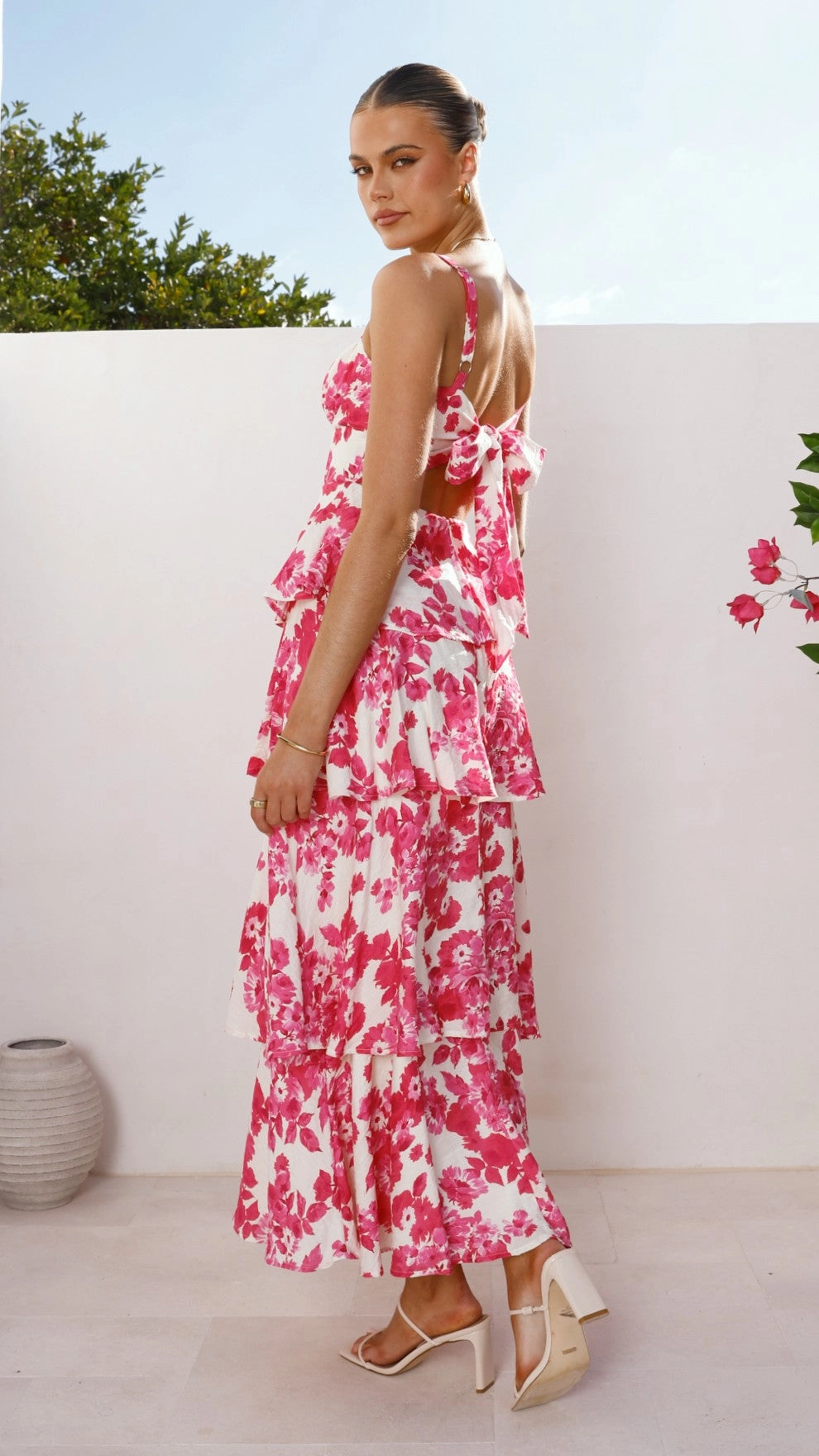 Odilia Maxi Dress - Pink/White Floral Easy-Storage Year Rounder