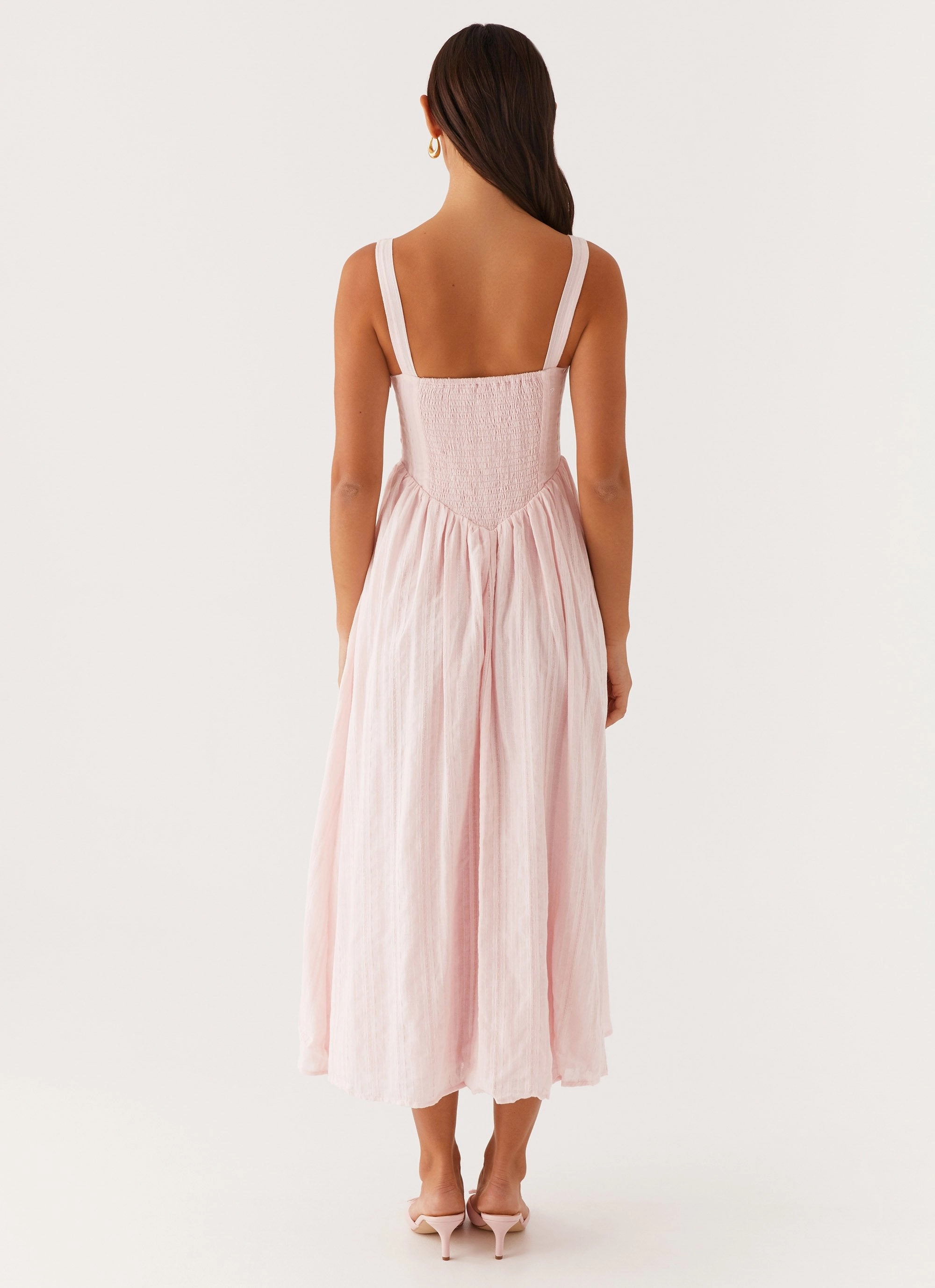 Pascuelle Midi Dress - Pink Lace Accent CrinkleResistantWeave