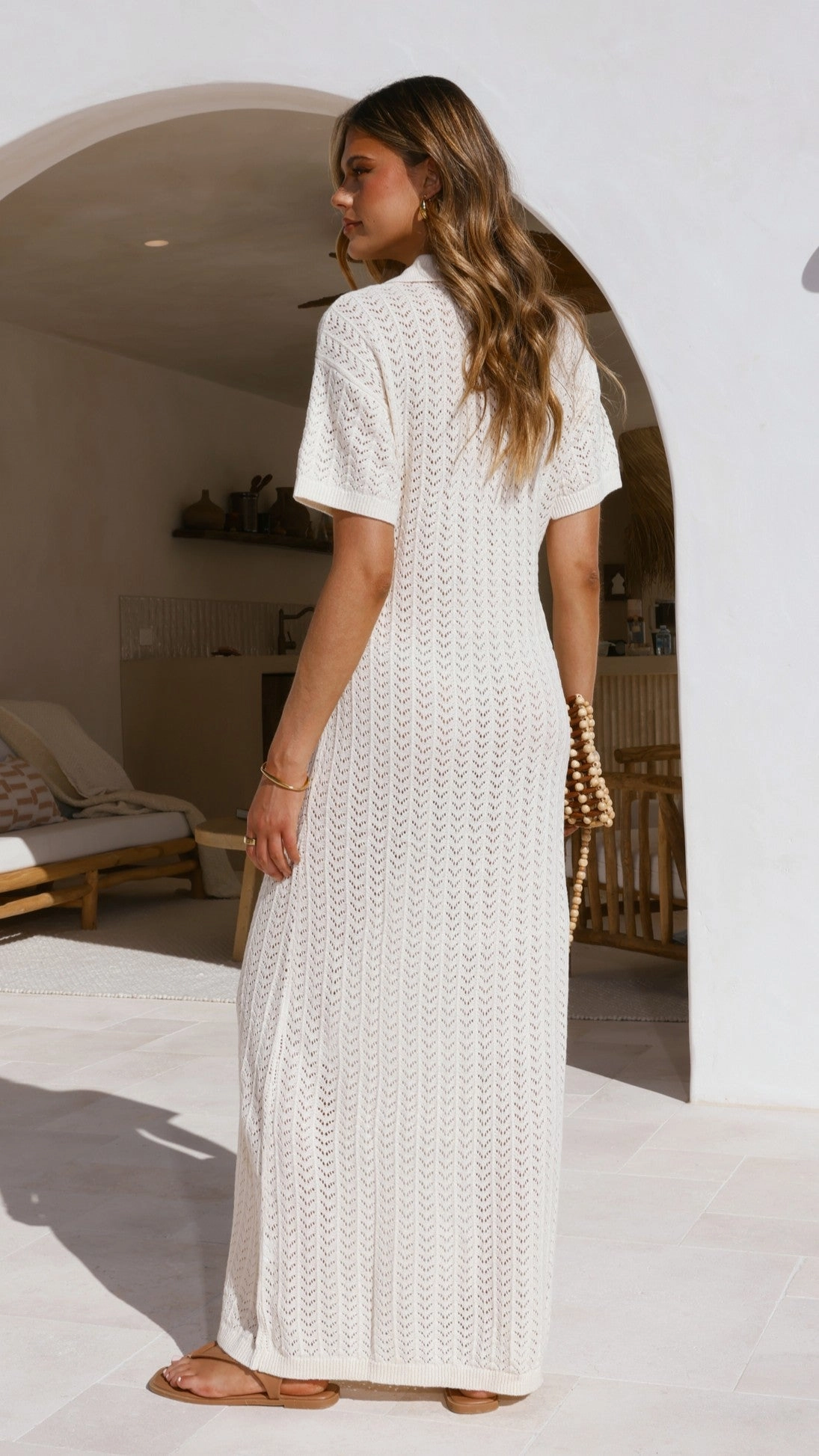Tiffy Crochet Short Sleeve Maxi Dress - White Event Favorite
