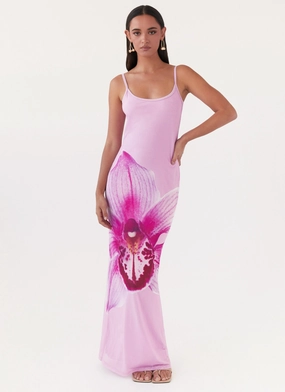Full Coverage Movement Friendly Bad News Mesh Maxi Dress - Pink Magnolia