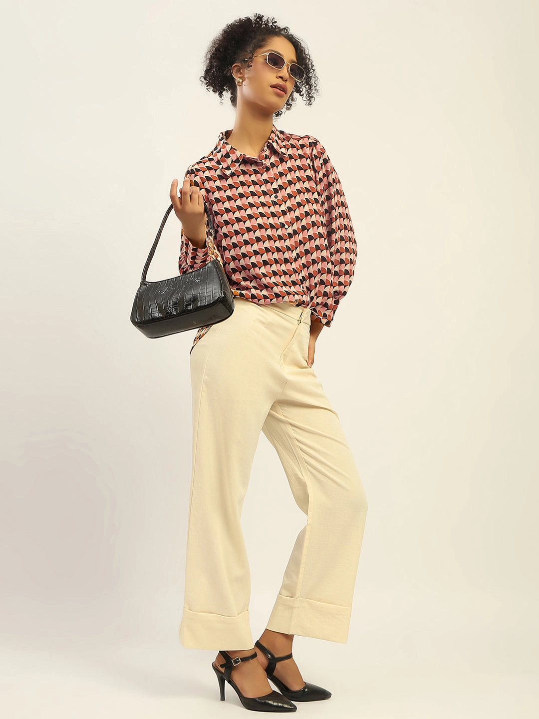 Geometric Design Casual Friday Madame Geometric Printed Rust And Brown Shirt