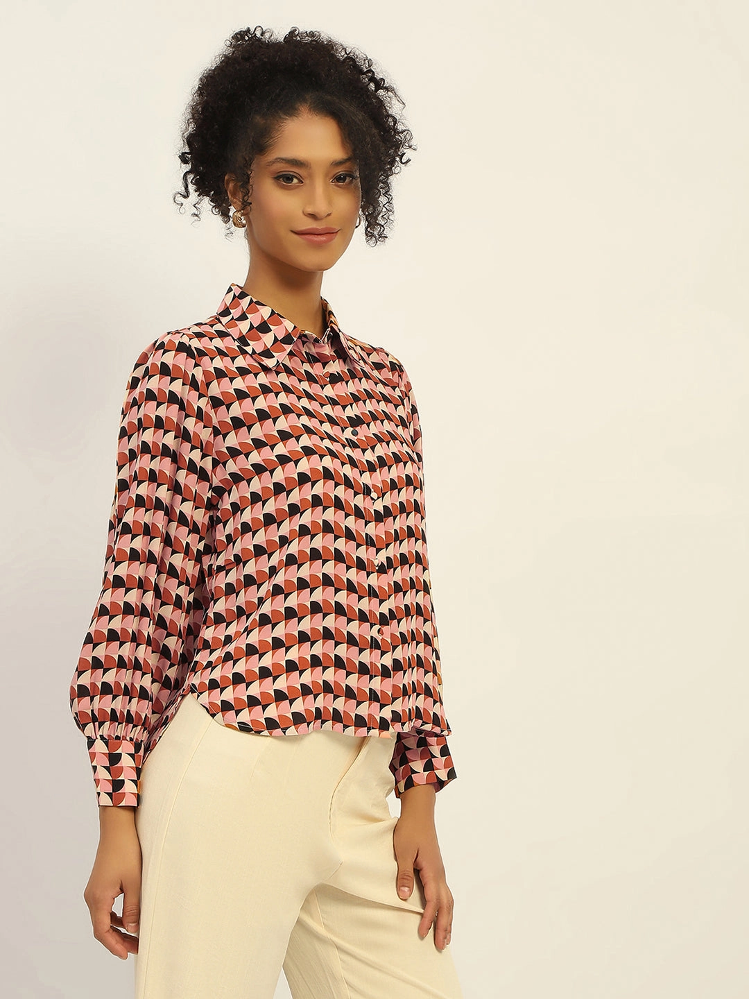 Chill Wear Madame Geometric Printed Rust And Brown Shirt
