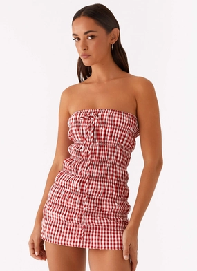 Soft Curve Adele Mini Dress - Red Gingham