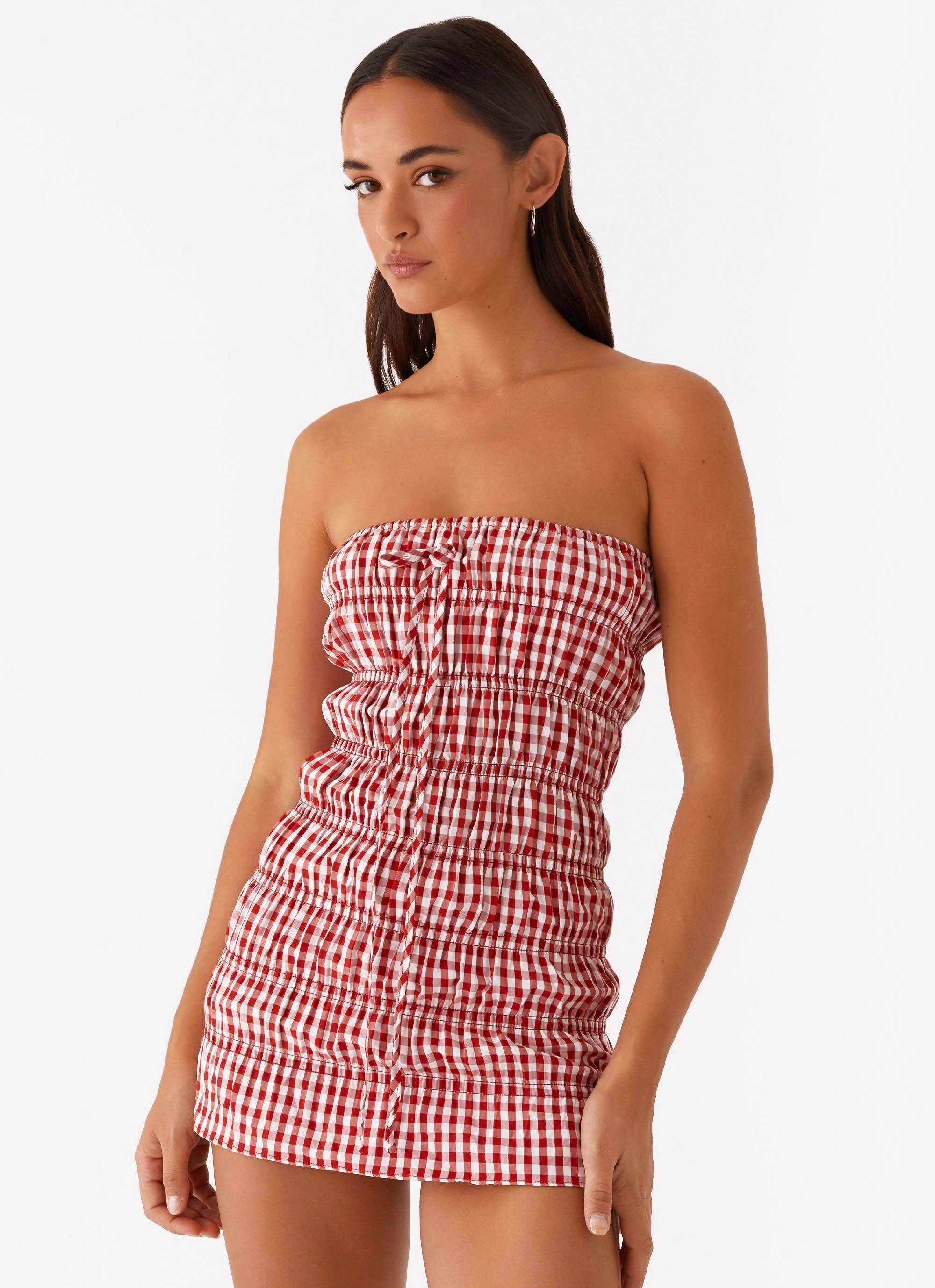 Soft Curve Adele Mini Dress - Red Gingham