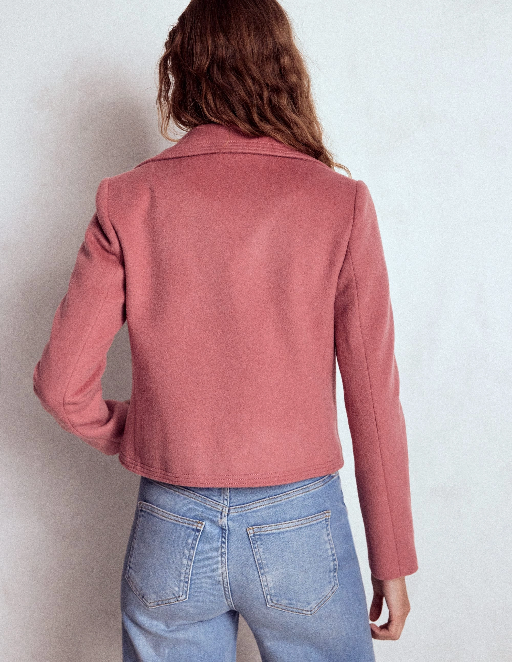 Stain Resistant Material Topstitch Jacket-DUSTY PINK