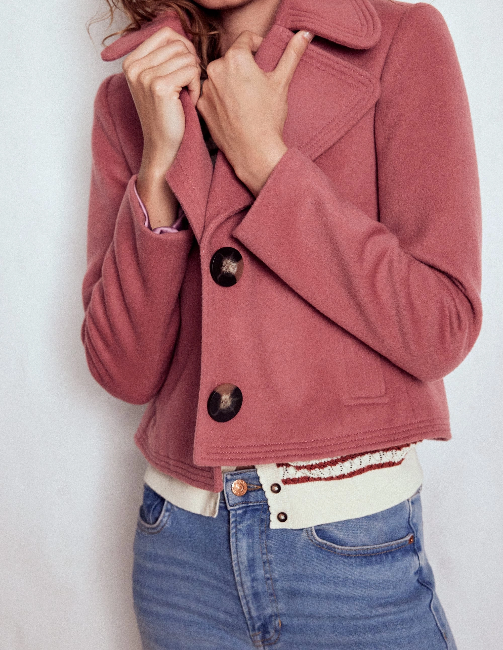 Classic Urban Wear Waist String Topstitch Jacket-DUSTY PINK