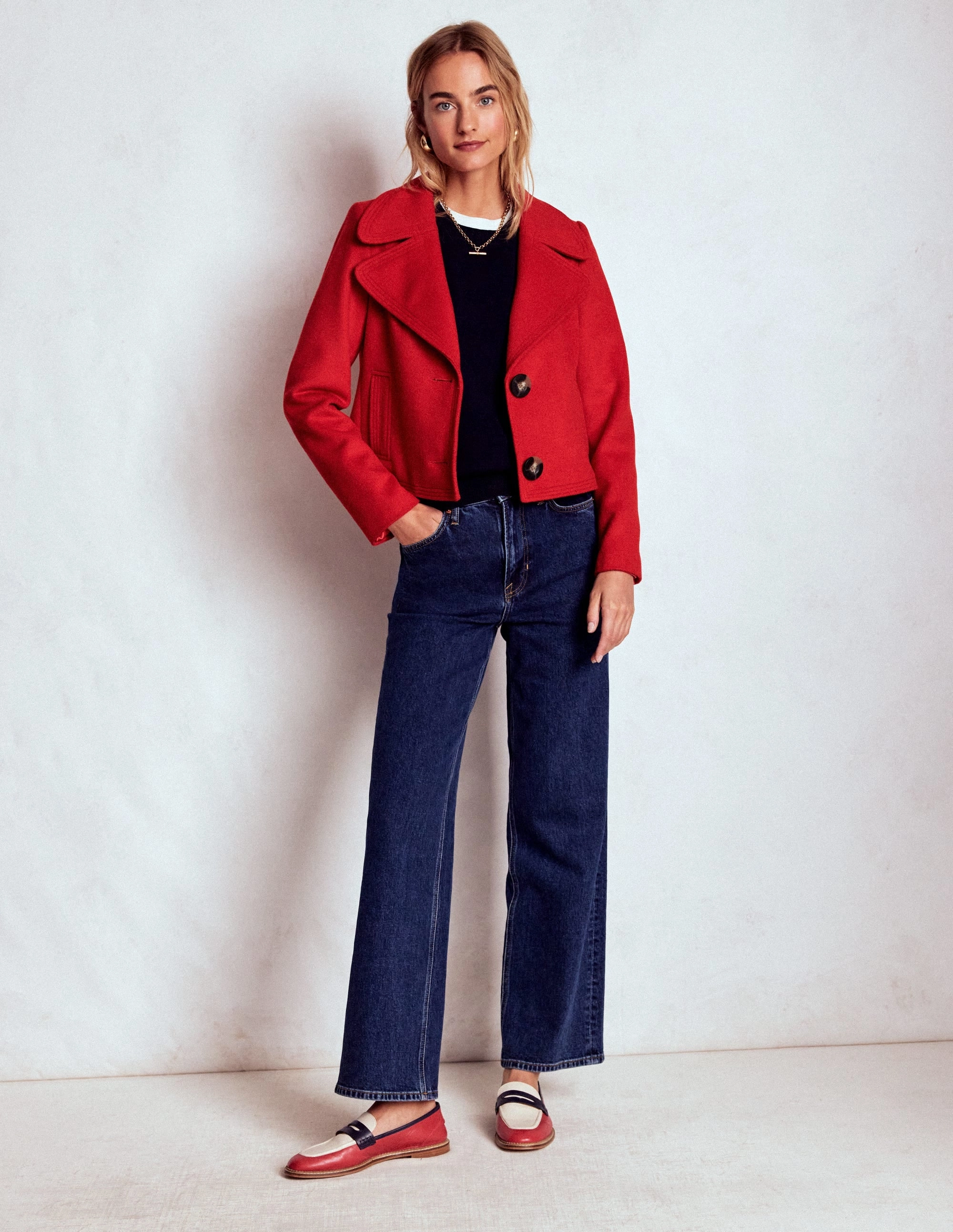 Topstitch Jacket-Poppy Red Elegant Styling