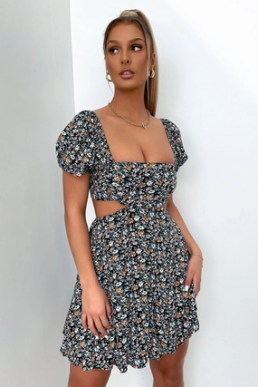 Tracey Dress - Navy Floral Pleated-Texture