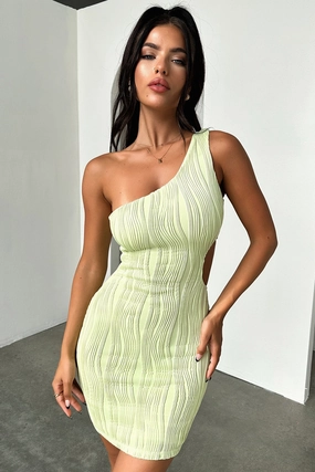 Trami One Shoulder Mini Dress - Green Natural Aesthetic