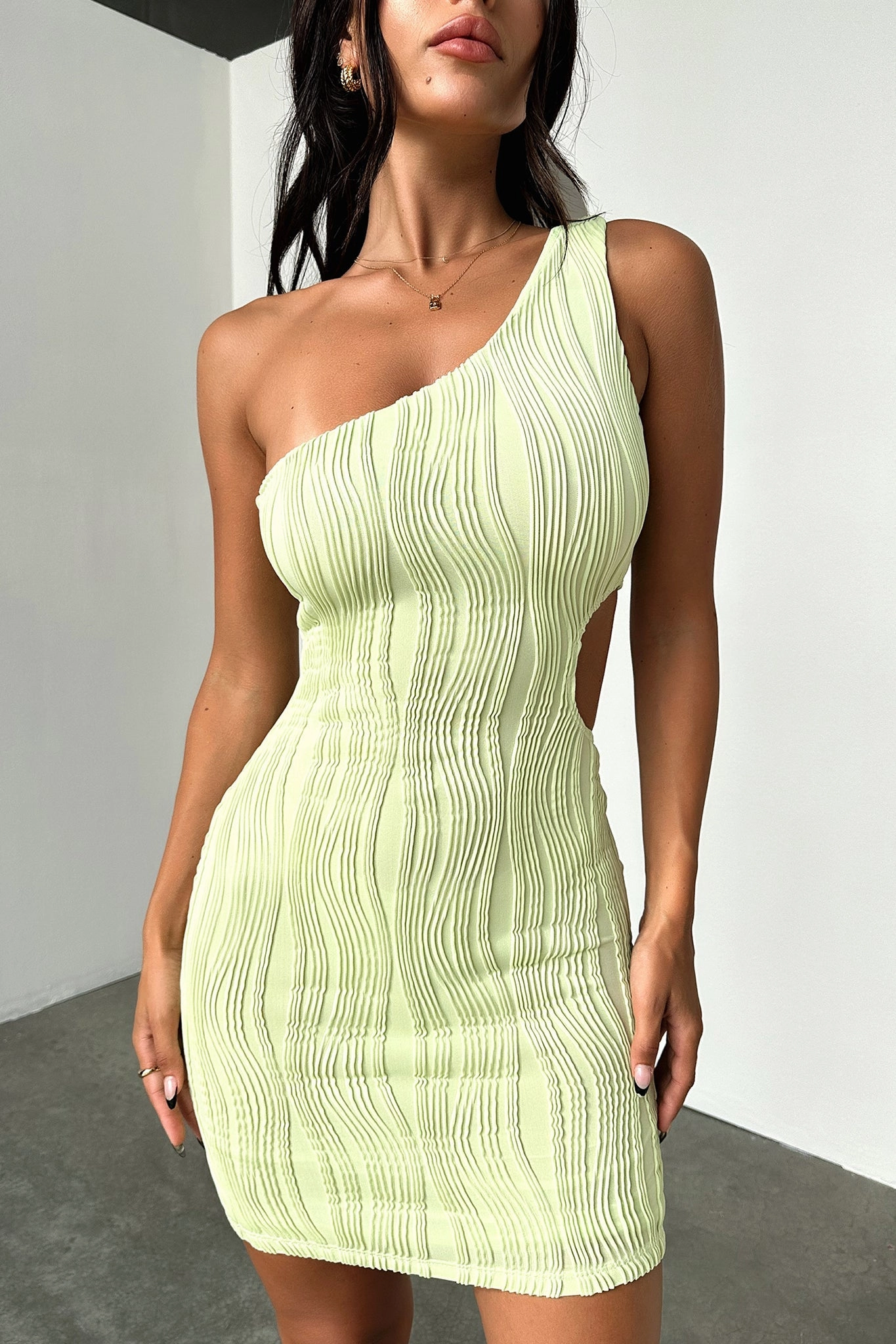 Casual Core Trami One Shoulder Mini Dress - Green