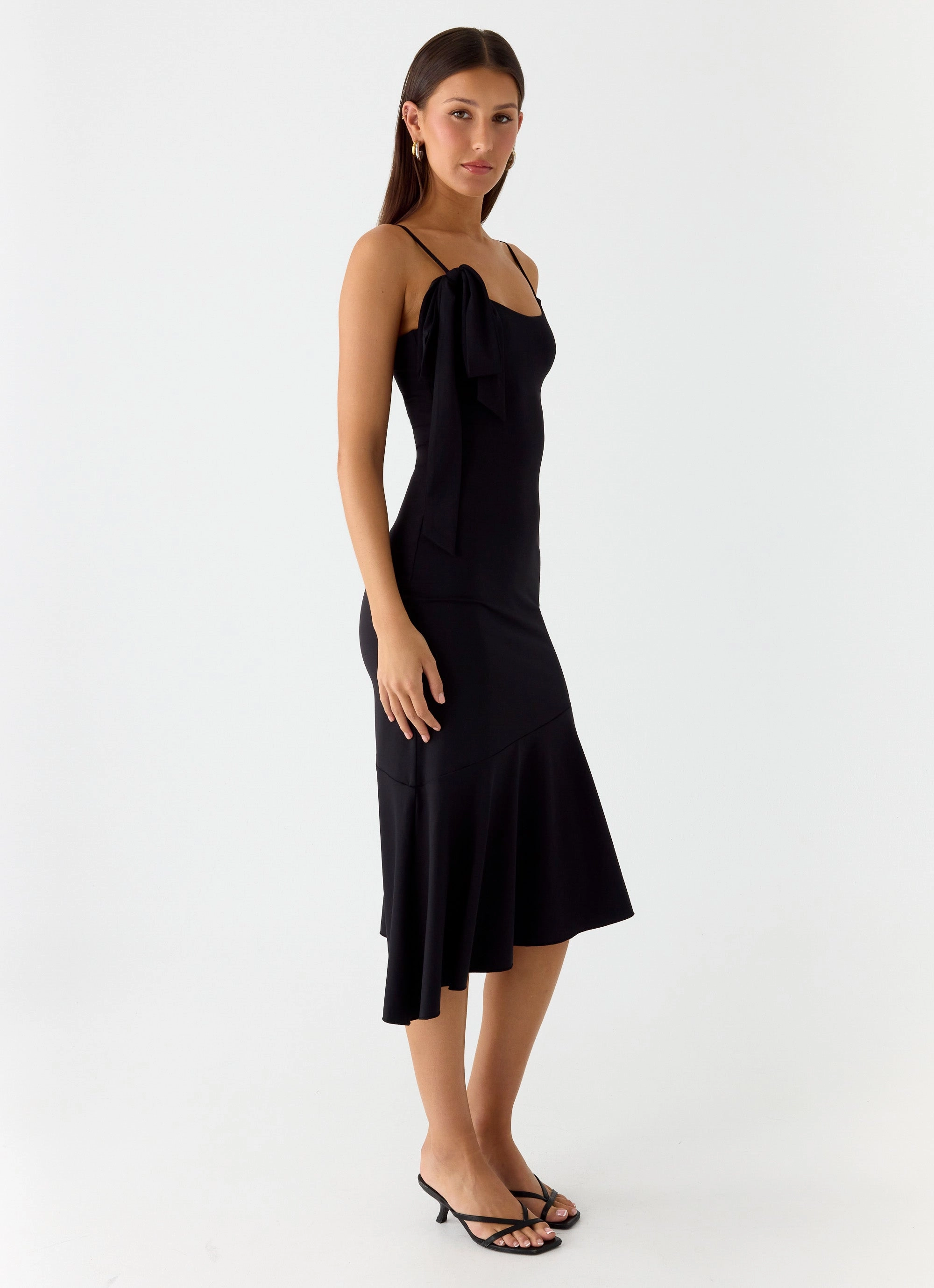 Tranquility Asymmetric Midi Dress - Black Professional Comfort