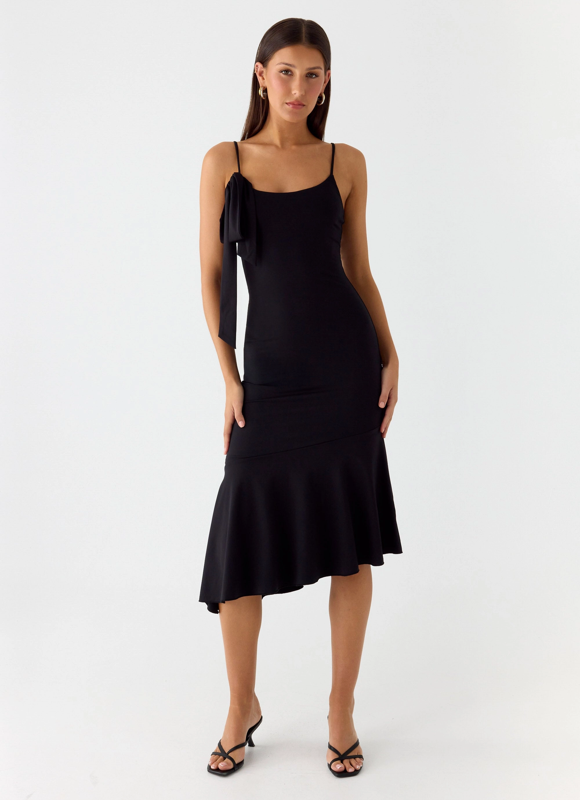Tranquility Asymmetric Midi Dress - Black Natural Style