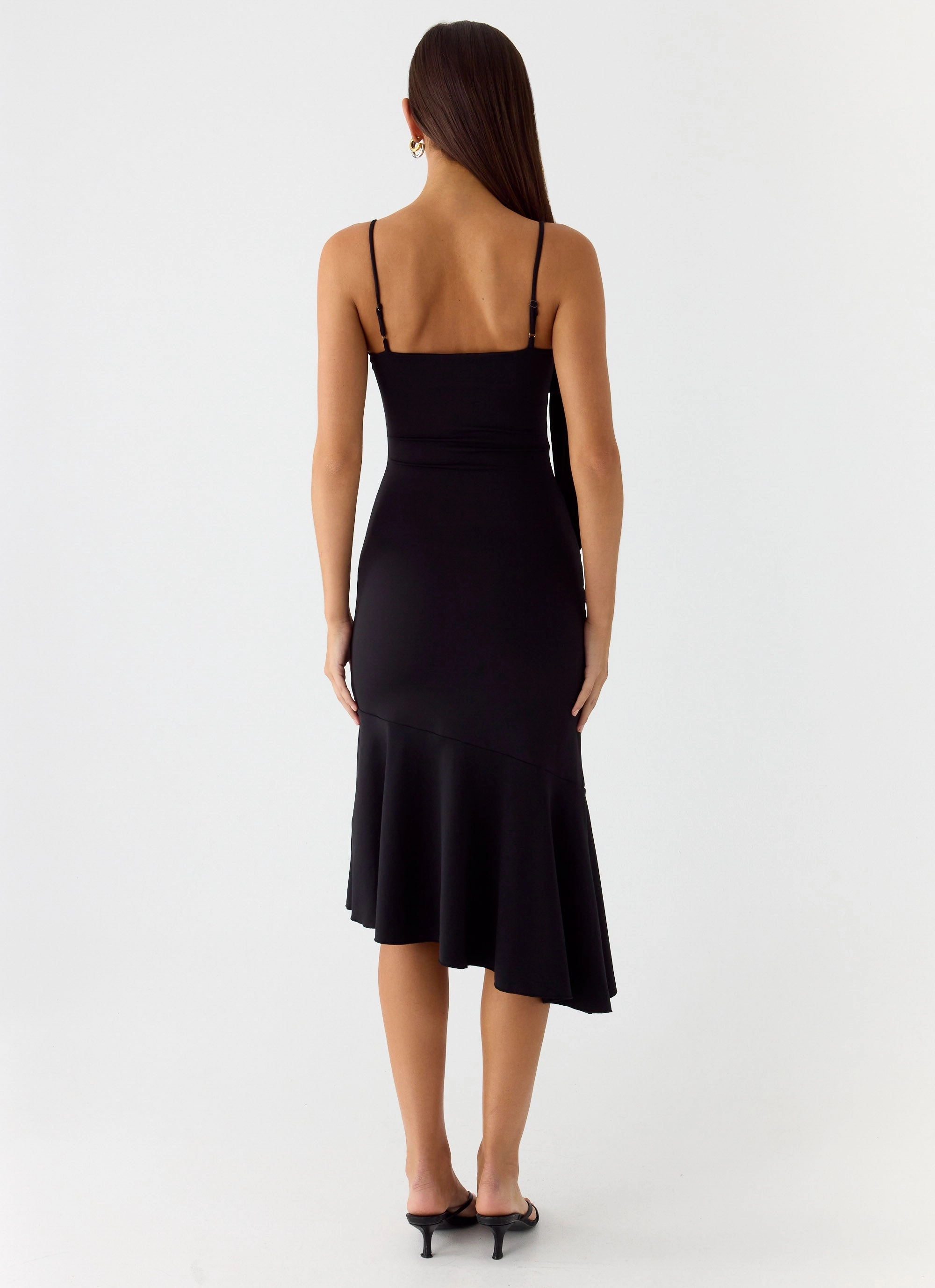 Soft Hue Tranquility Asymmetric Midi Dress - Black