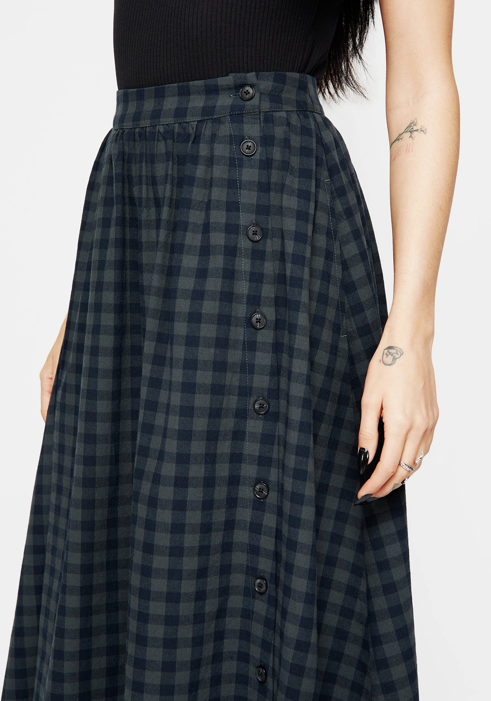 Recycled Polyester Slow Fashion Jeannie Check Cotton Button Up Midaxi Skirt