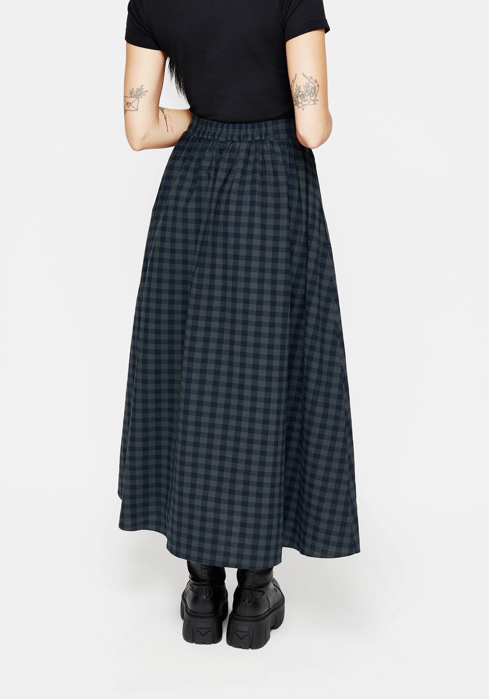 Jeannie Check Cotton Button Up Midaxi Skirt Mix Texture