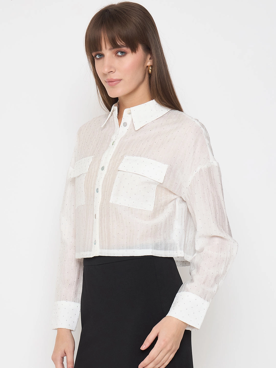 Cozy Layer Neutral Colors Madame D-Ring Straps Shimmer Detail White Shirt