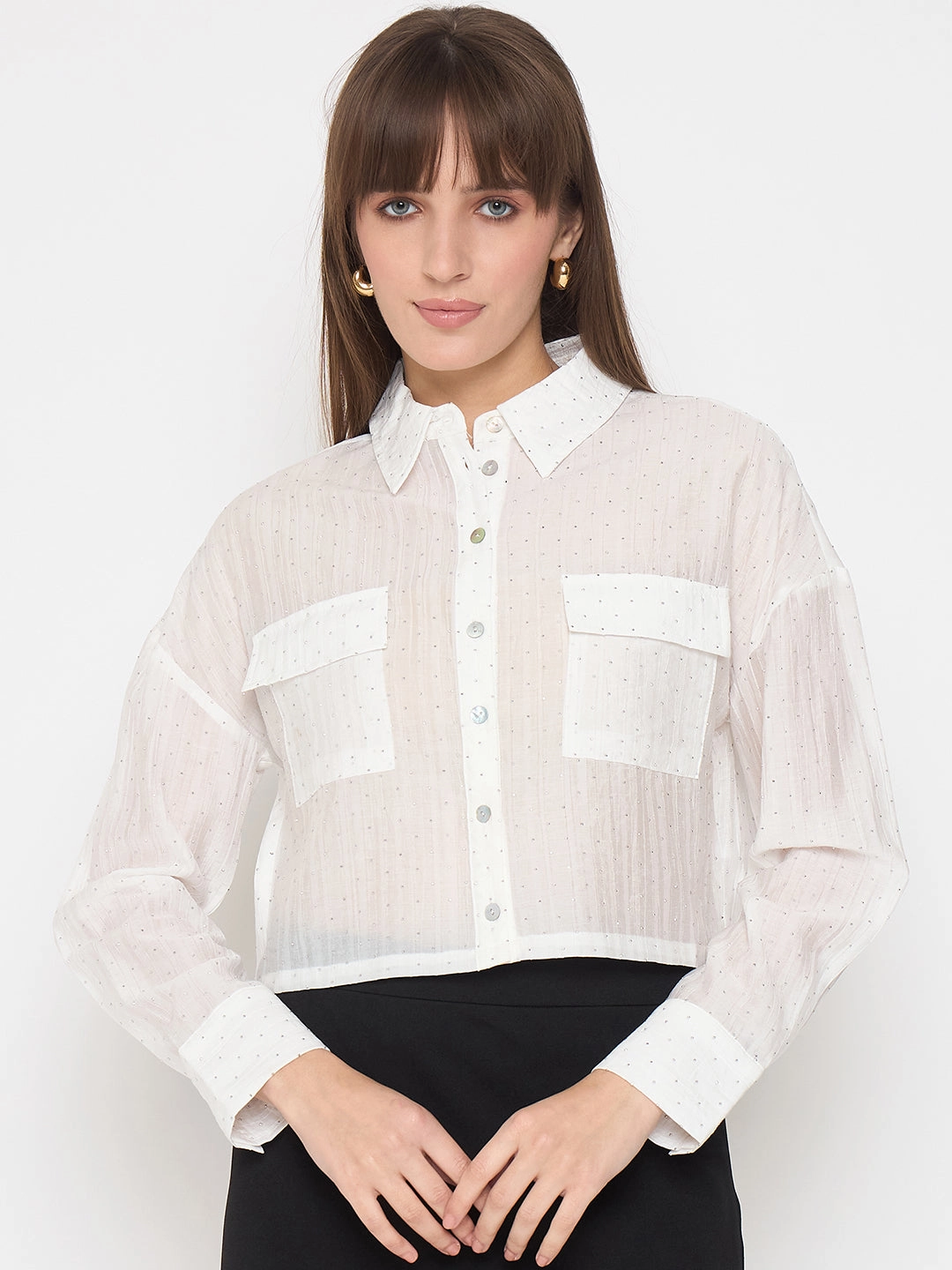 Premium Fabric Lightweight Wear Madame D-Ring Straps Shimmer Detail White Shirt