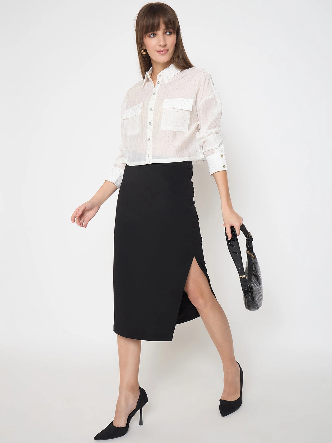 Wardrobe Must-Have Budget Friendly Madame D-Ring Straps Shimmer Detail White Shirt