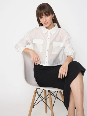 Madame D-Ring Straps Shimmer Detail White Shirt UV Protective Fabric All-Weather Ready